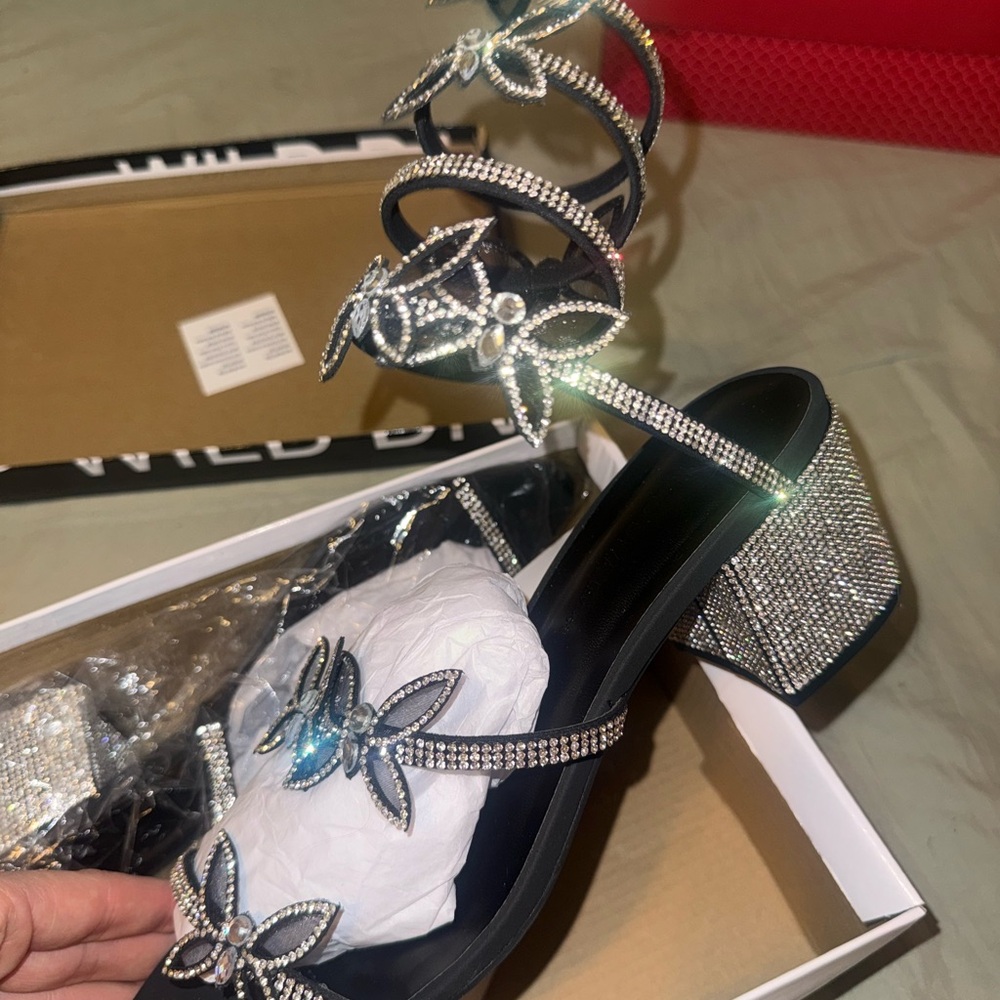 Wild Diva Black and Silver Rhinestone Heels